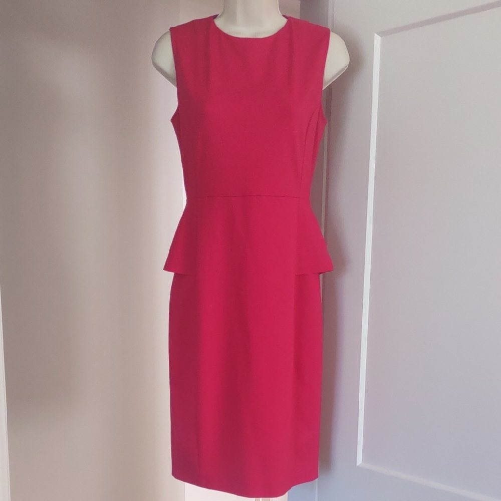 Elie Tahari Sleeveless Peplum Midi Dress in Fuchsia
